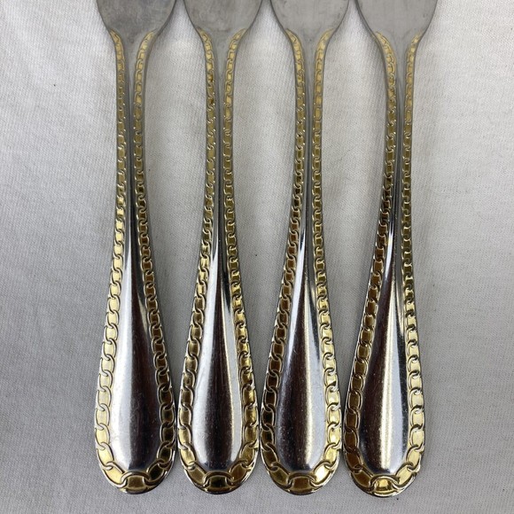 4 Retroneu GOLD ACCENT Chain 7 3/4” 18/8 Korea Stainless Dinner Fork Quality - Picture 2 of 12
